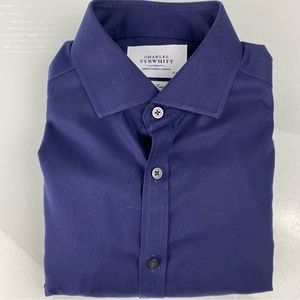Charles Tyrwhitt Non Iron Extra Slim Fit 
Size 16.5/33 Navy Blue Dress Shirt